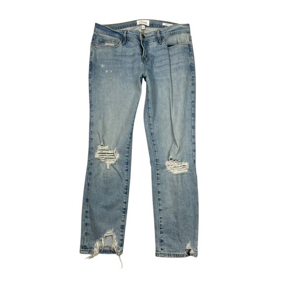 FRAME Le Garcon Crop High Rise Straight Leg Jeans Distressed Light Wash 26 - Picture 3 of 10